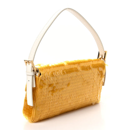 Fendi Satin Sequin Paillettes Elaphe Plexiglass Baguette 1997 Giallo Avorio 3 of 10
