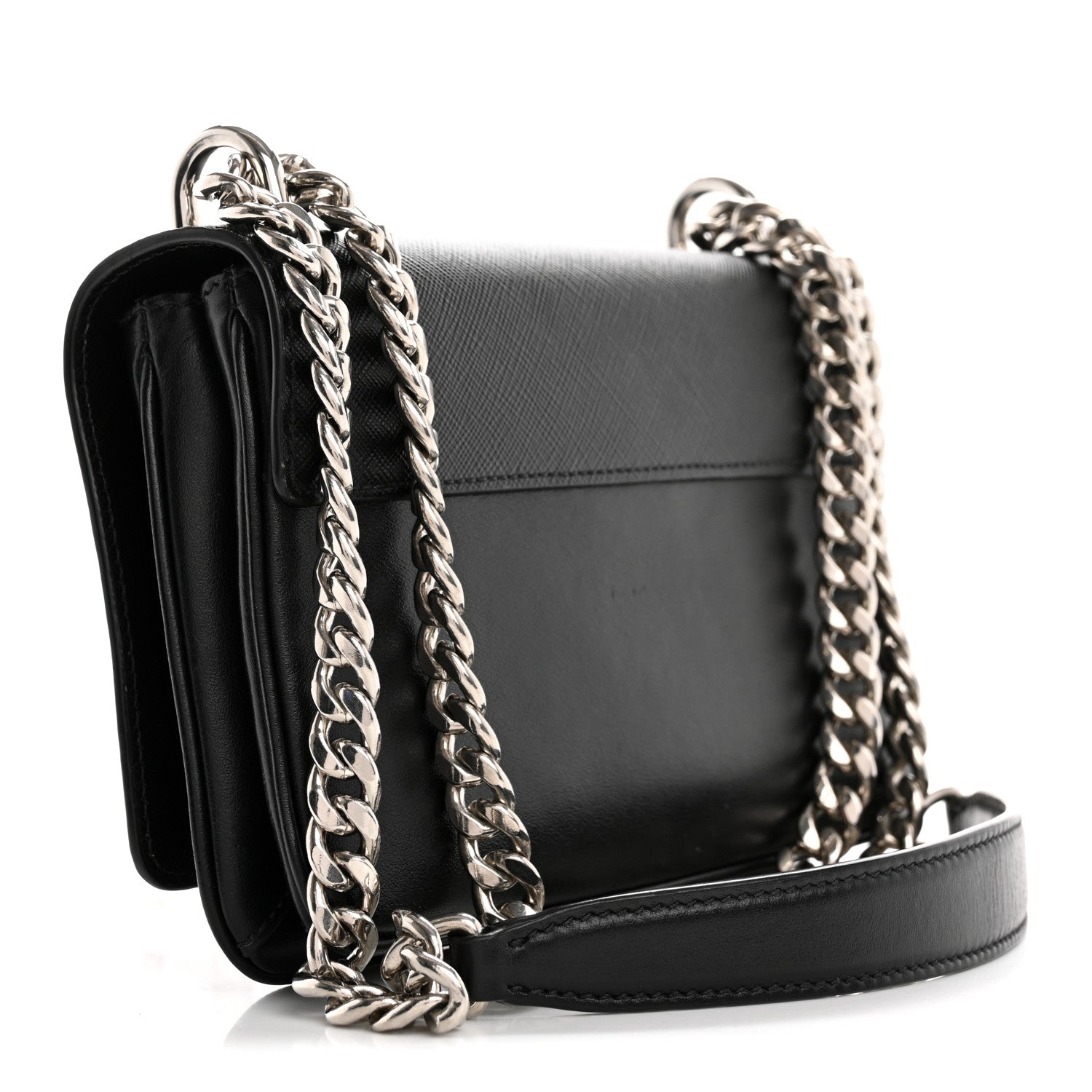 Prada Saffiano Soft Calfskin Chain Crossbody Bag Black 3 of 13