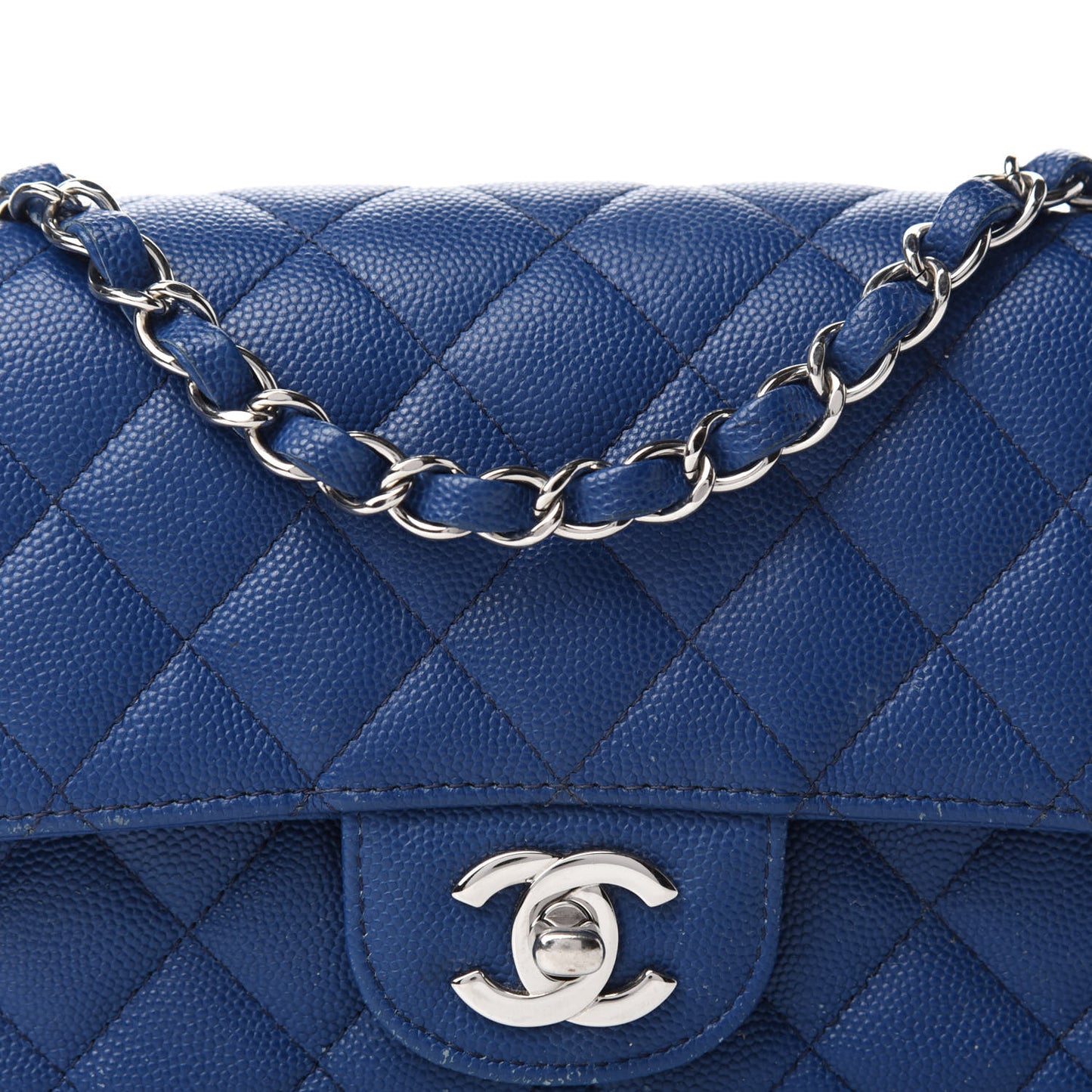 Caviar Quilted Mini Rectangular Flap Blue
