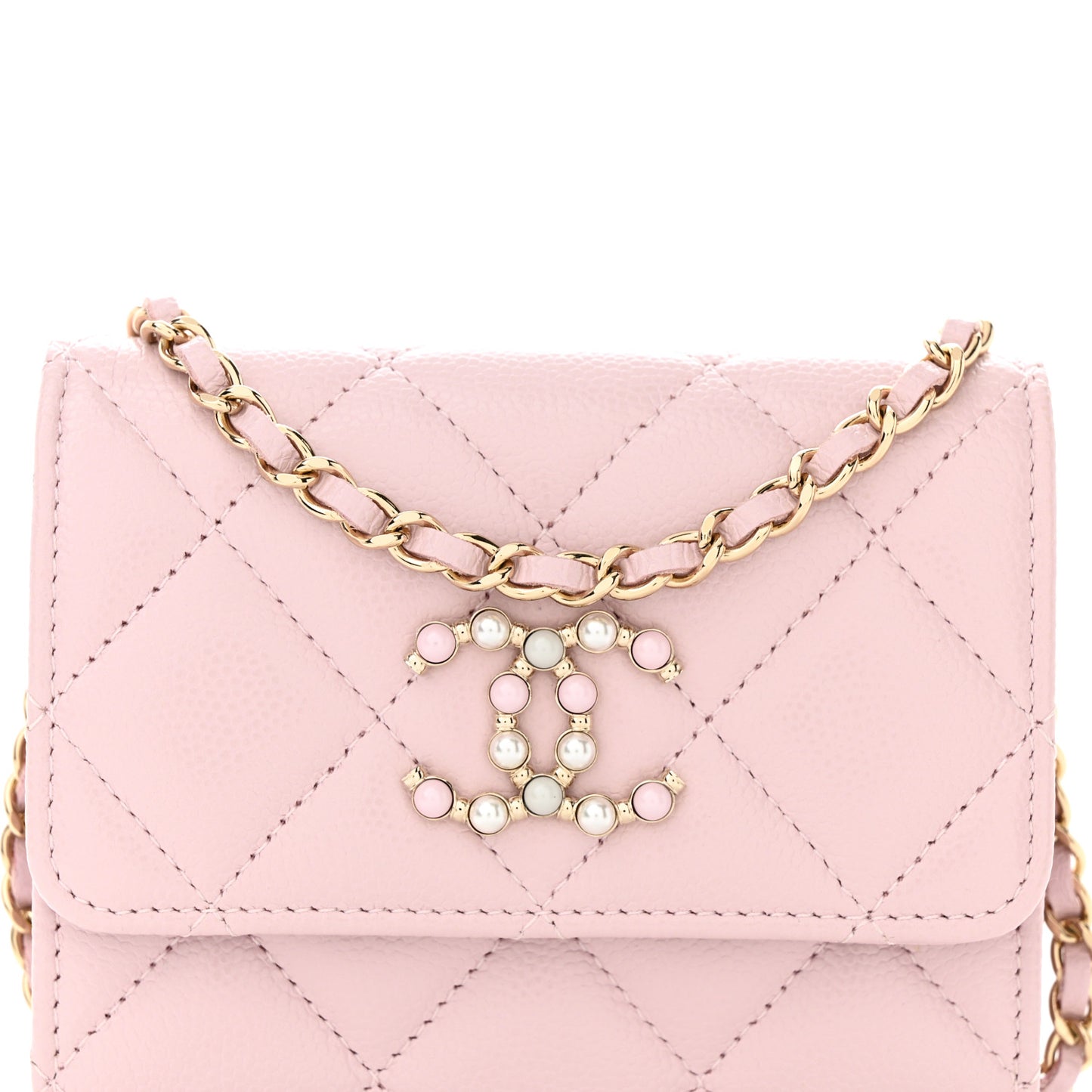 Caviar Quilted Coco Candy Card Holder On Chain Light Pink
