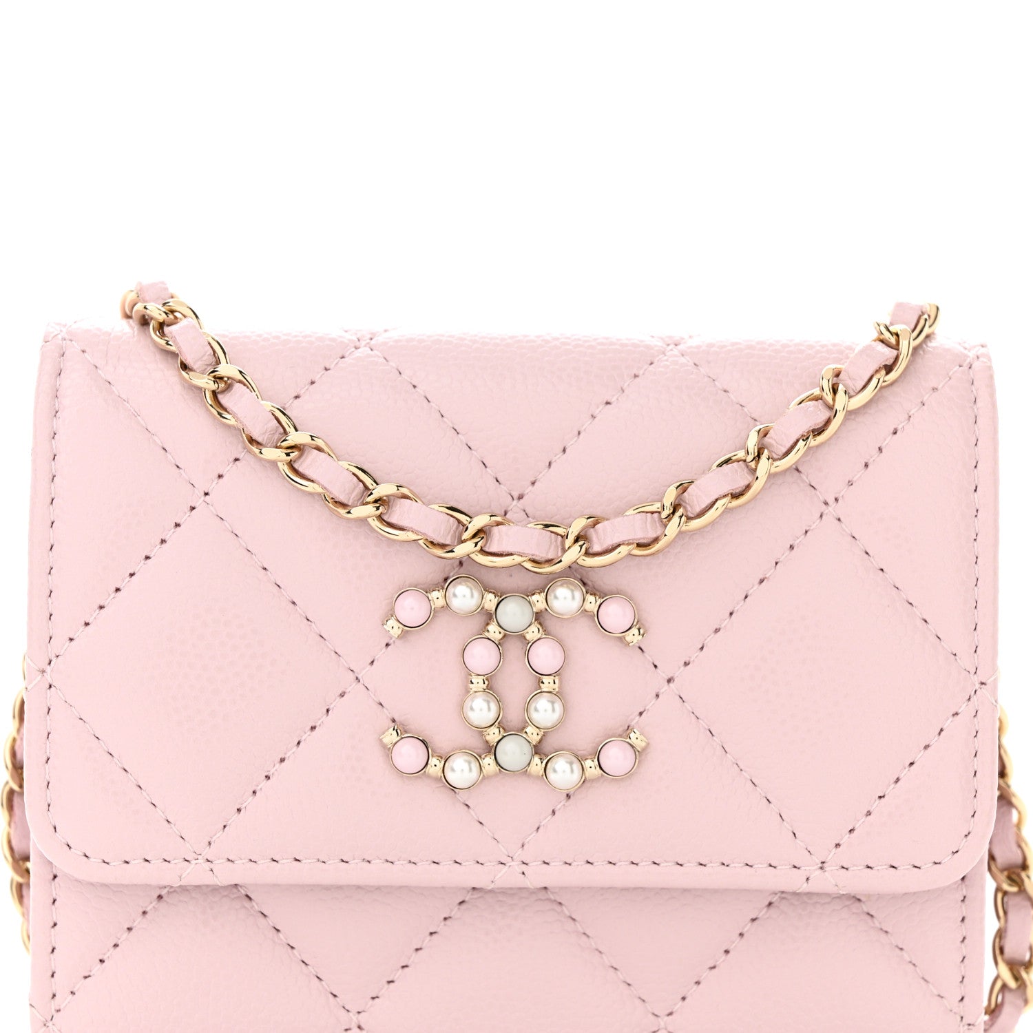 Chanel Caviar Quilted Coco Candy Card Holder On Chain Light Pink 9 of 12