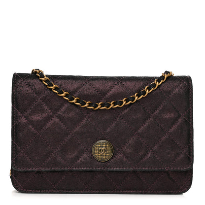 Chanel Iridescent Calfskin Quilted Tartan Button Wallet on Chain WOC 1 of 17