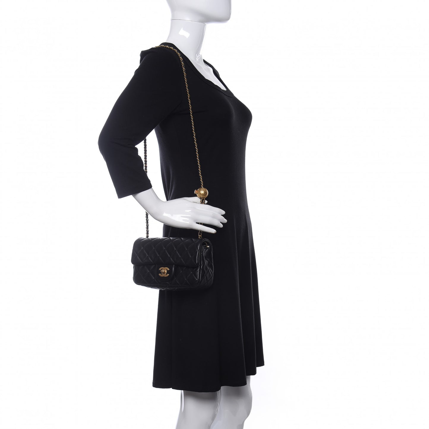 Lambskin Quilted Mini Rectangular Pearl Crush Flap Black