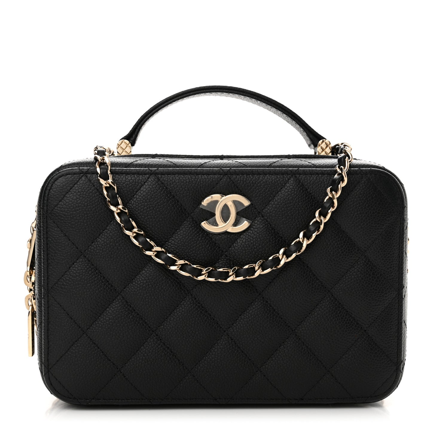Caviar Quilted Top Handle Vanity Case Black
