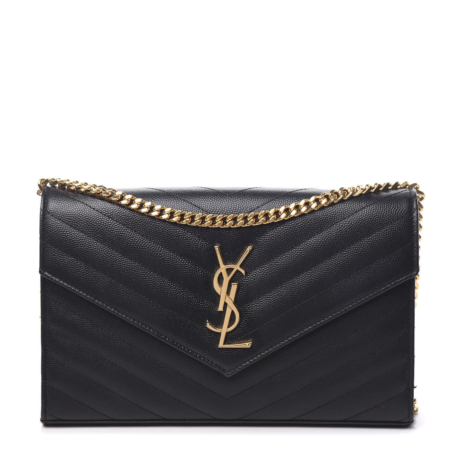 Saint Laurent Grain De Poudre Matelasse Chevron Monogram Chain Wallet Black 1 of 10