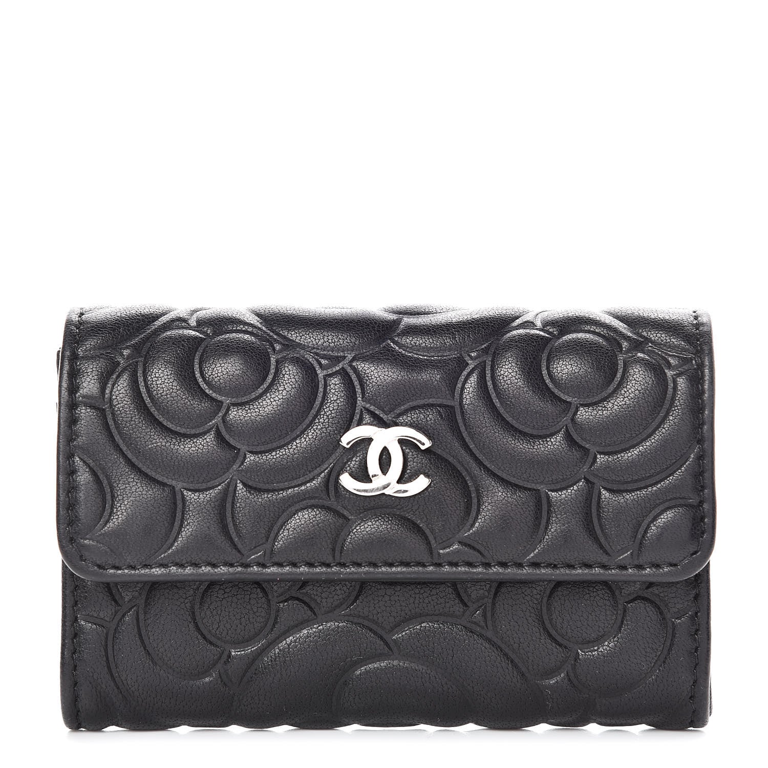 Chanel Goatskin Camellia Embossed Flap Card Holder Black 1 of 9