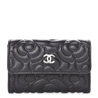 Chanel Goatskin Camellia Embossed Flap Card Holder Black 1 of 9