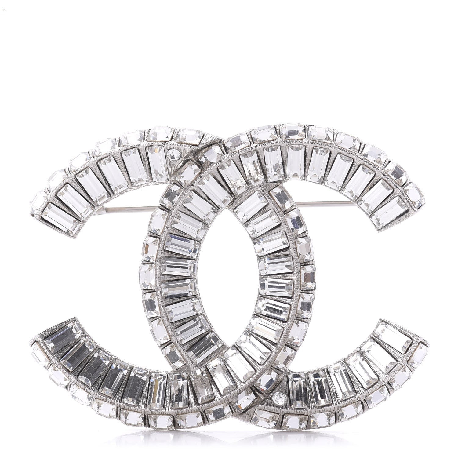 Chanel Baguette Crystal CC Brooch Silver 1 of 5