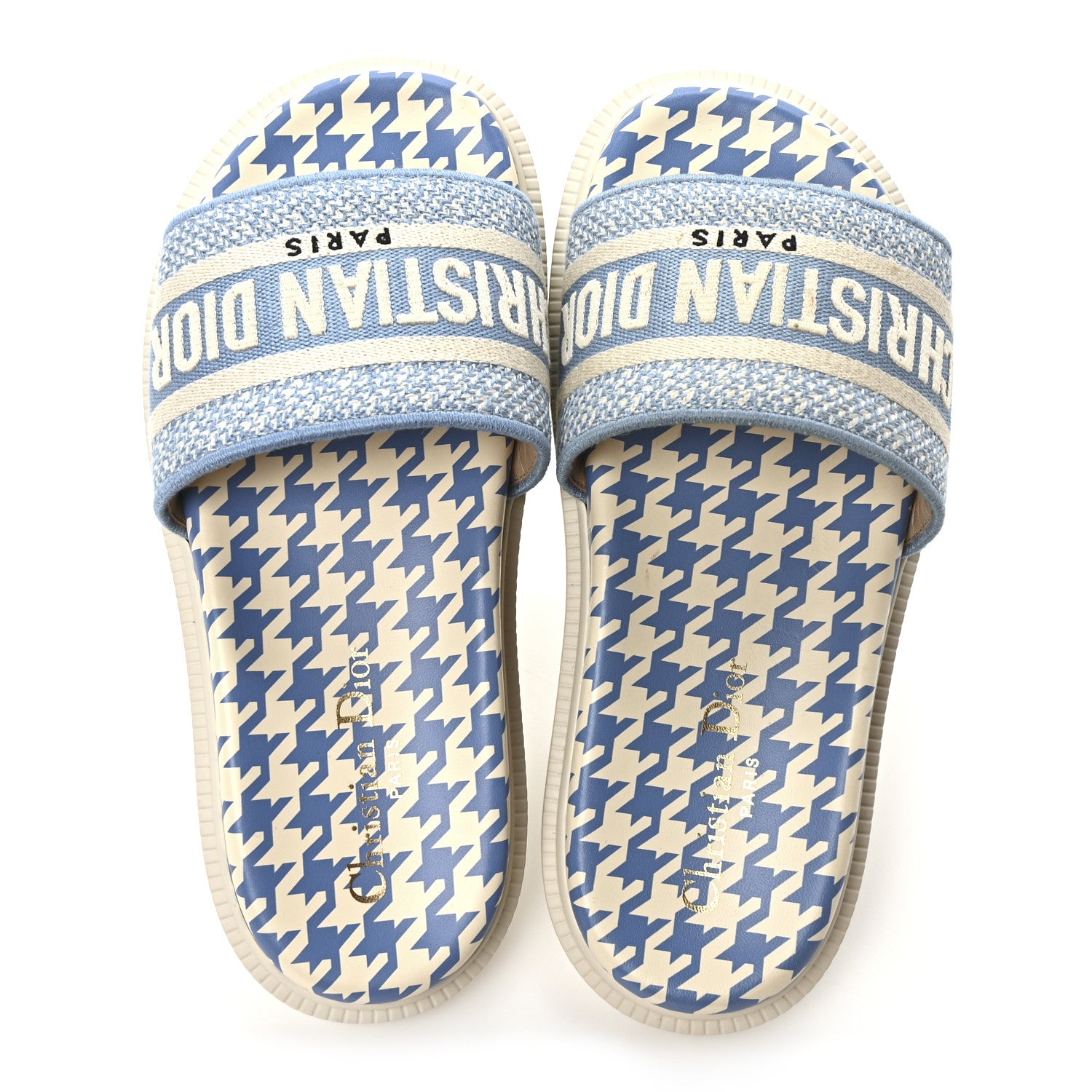 Christian Dior Micro PDP Cotton Houndstooth Embroidered Dway 10mm Slide Sandals 36 Cornflower 2 of 8