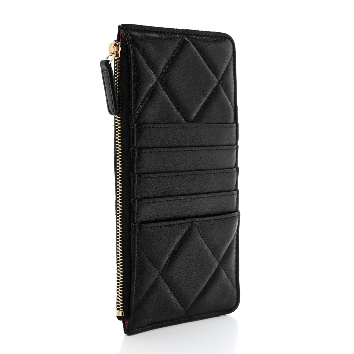 Goatskin Quilted Chanel 19 Flat Wallet Pouch Black