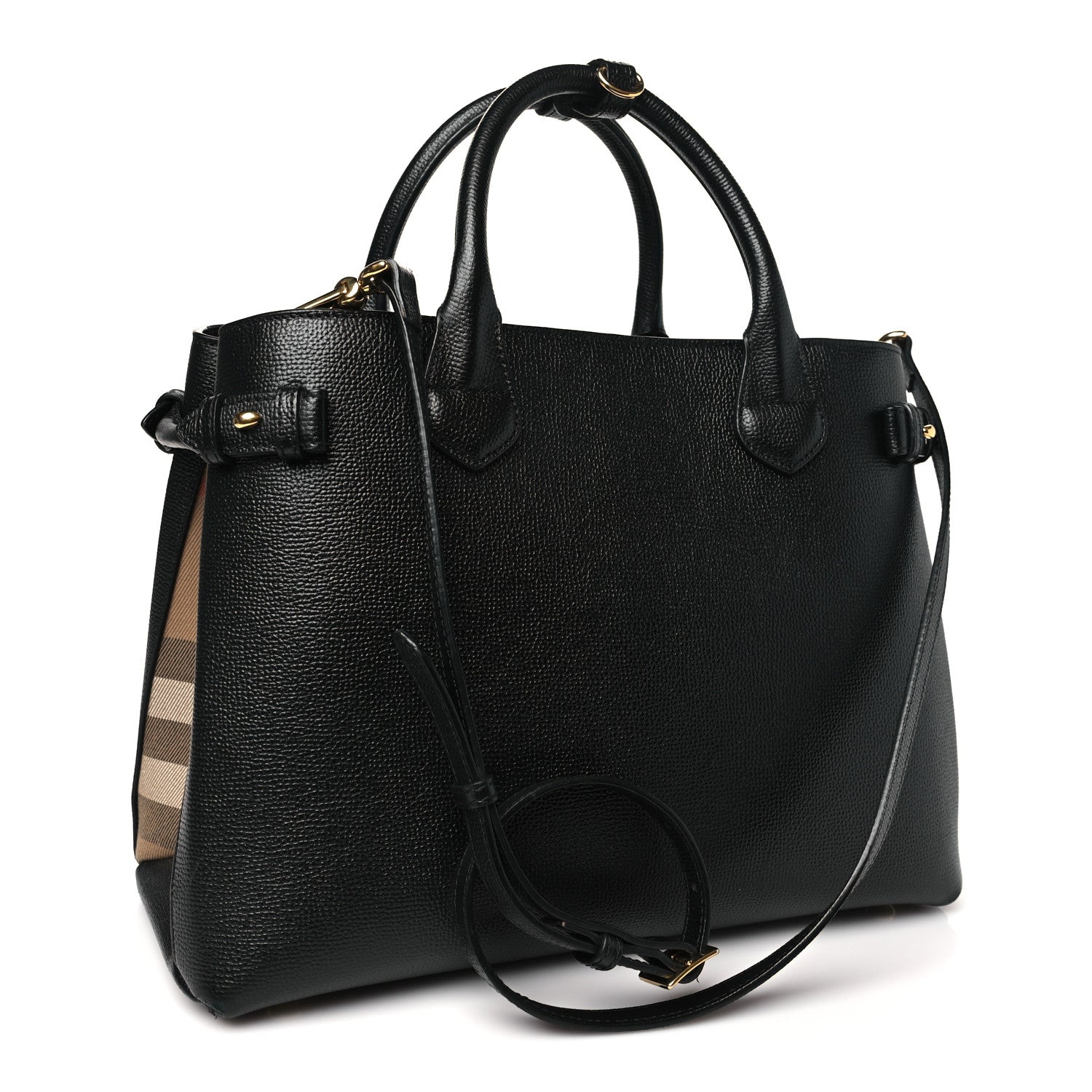 Burberry Derby Calfskin House Check Medium Banner Tote Black 2 of 8
