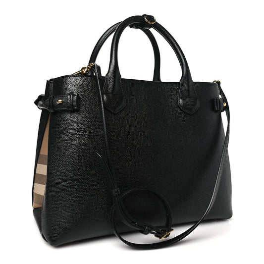 Derby Calfskin House Check Medium Banner Tote Black