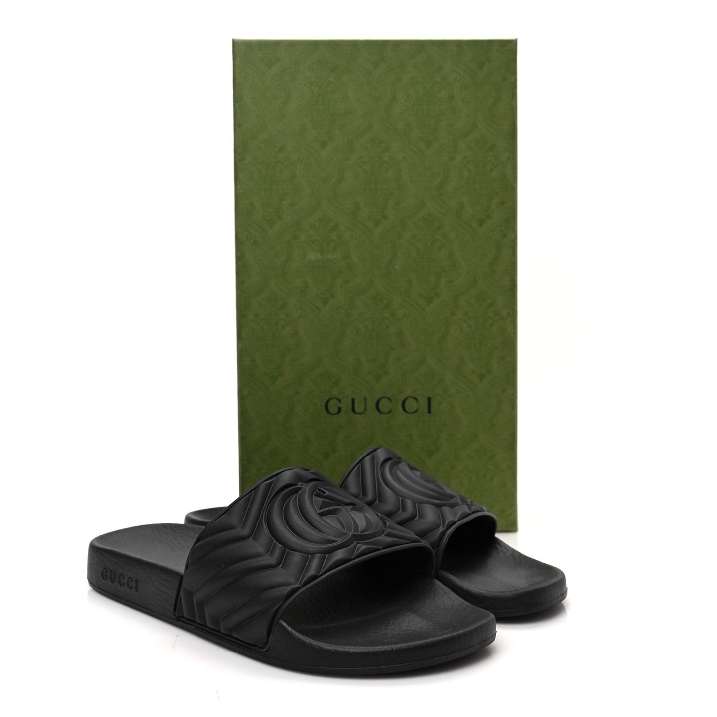 Rubber Matelasse Interlocking G Mens Slide Sandals 9 Black White