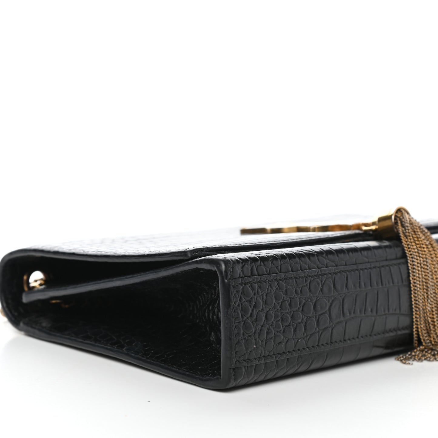 Calfskin Crocodile Embossed Medium Classic Monogram Kate Tassel Satchel Black