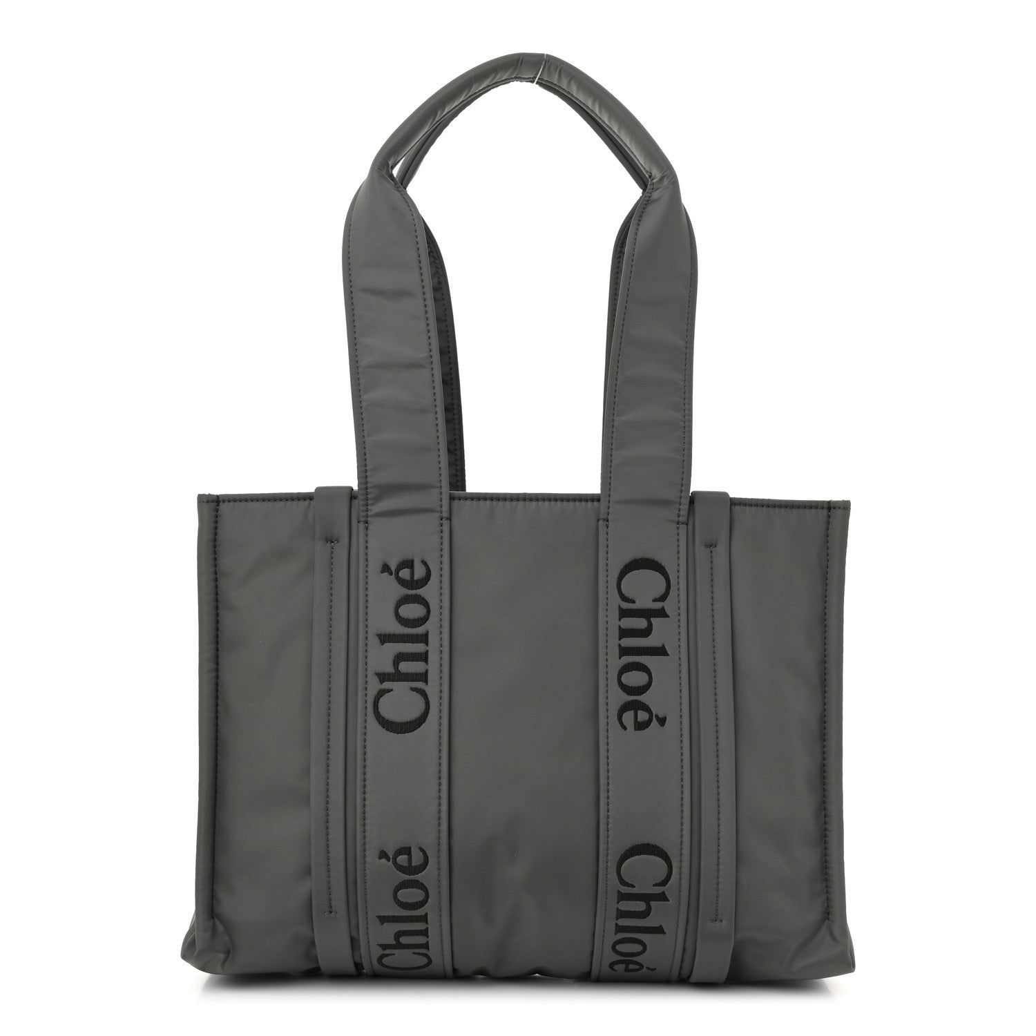 Chloe Recycled Nylon Medium Woody Ribbon Tote Elephant Grey 1 of 9