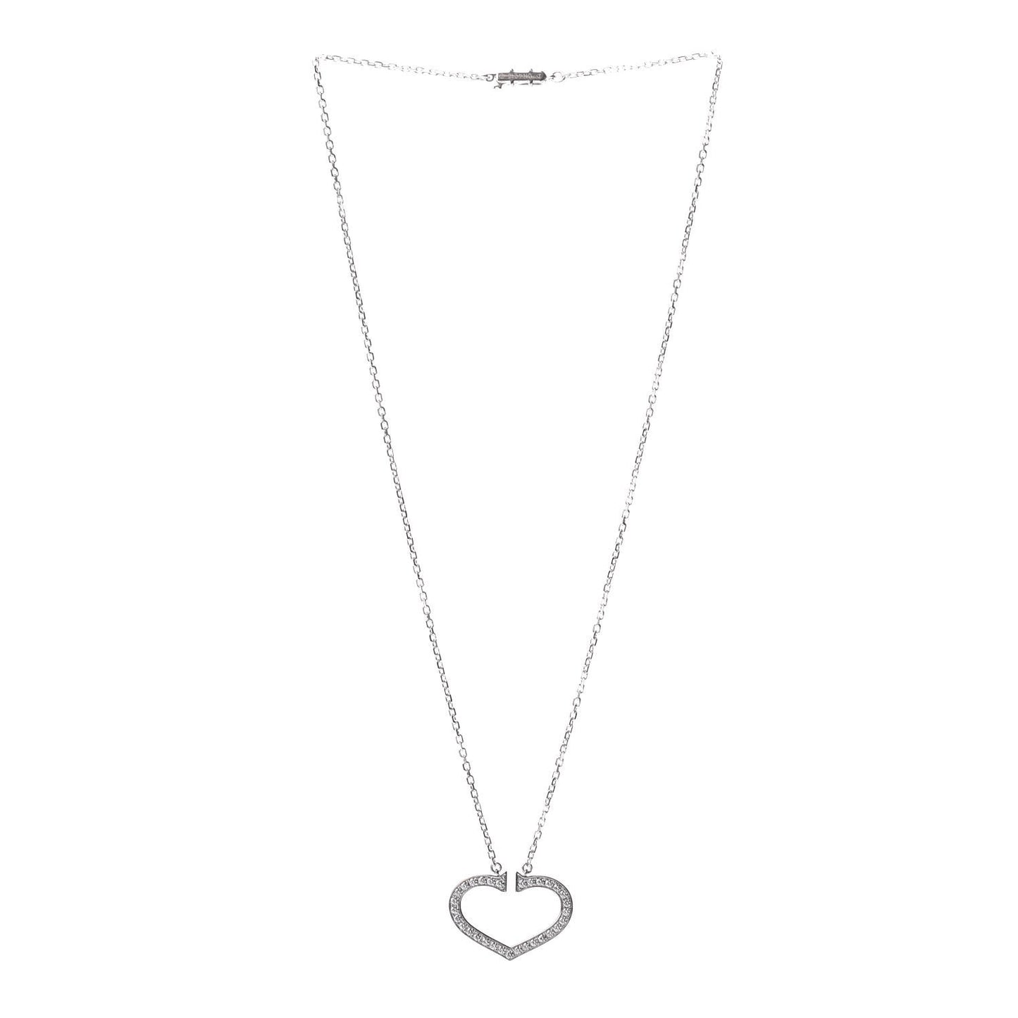 18K White Gold Diamond Large Hearts and Symbols Pendant Necklace
