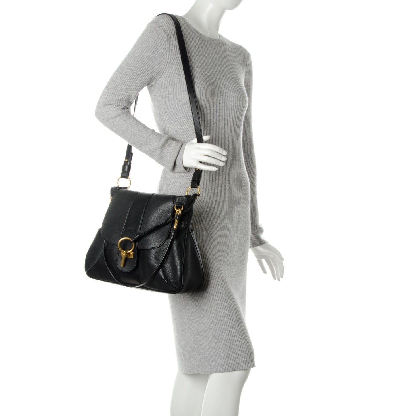 Grained Lambskin Calfskin Medium Lexa Shoulder Bag Black