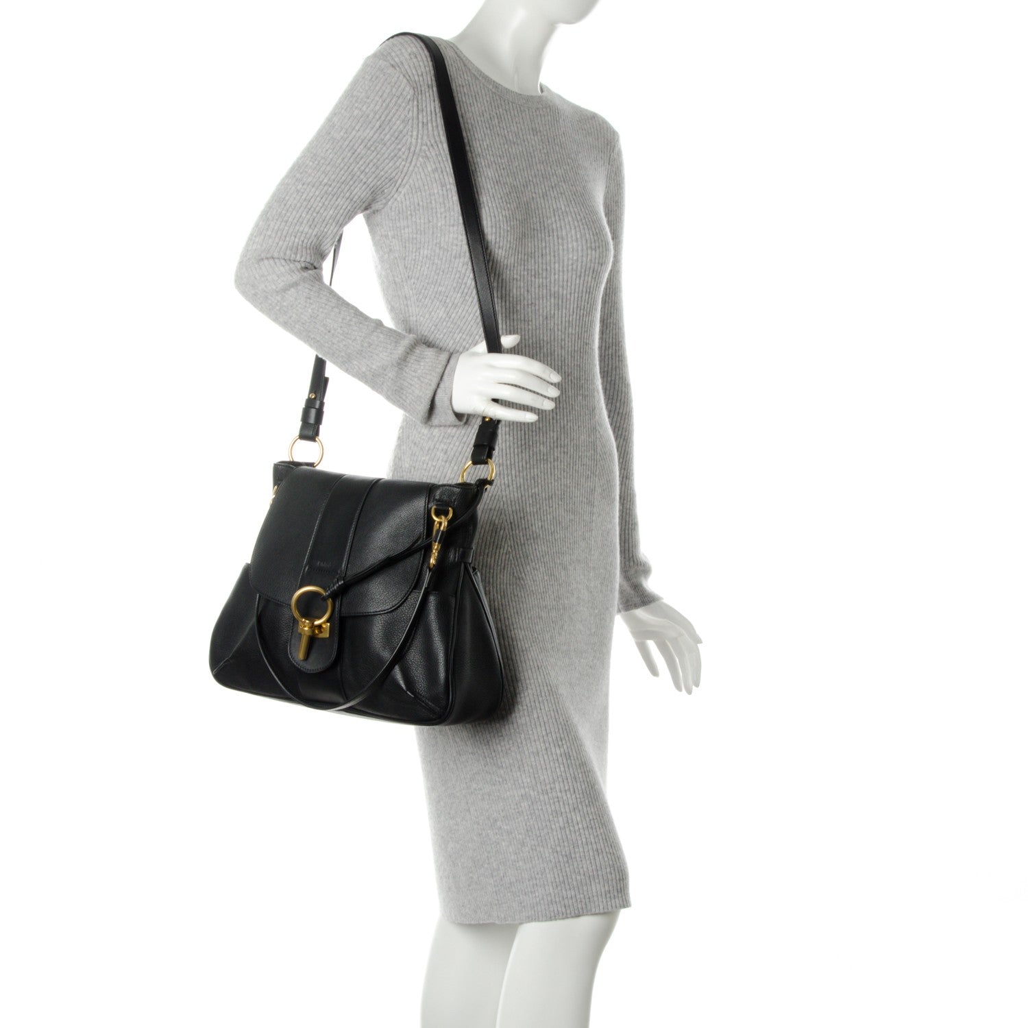 Chloe Grained Lambskin Calfskin Medium Lexa Shoulder Bag Black 2 of 8