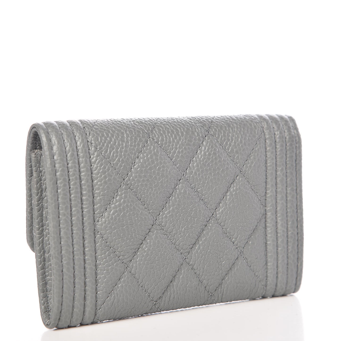 Caviar Quilted Boy Flap Card Holder Grey