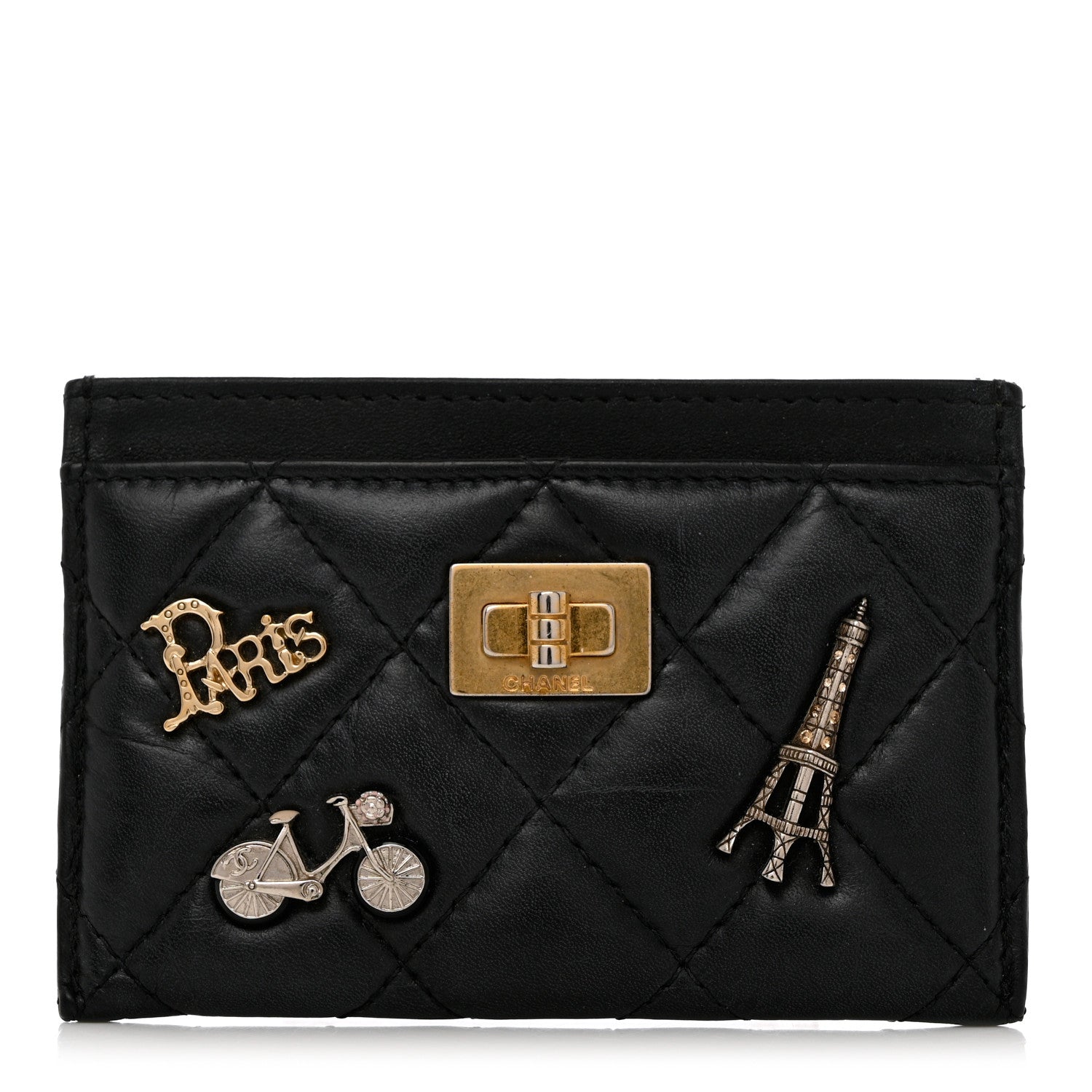 Chanel Aged Calfskin Quilted Lucky Charms Reissue Card Holder Black 1 of 12