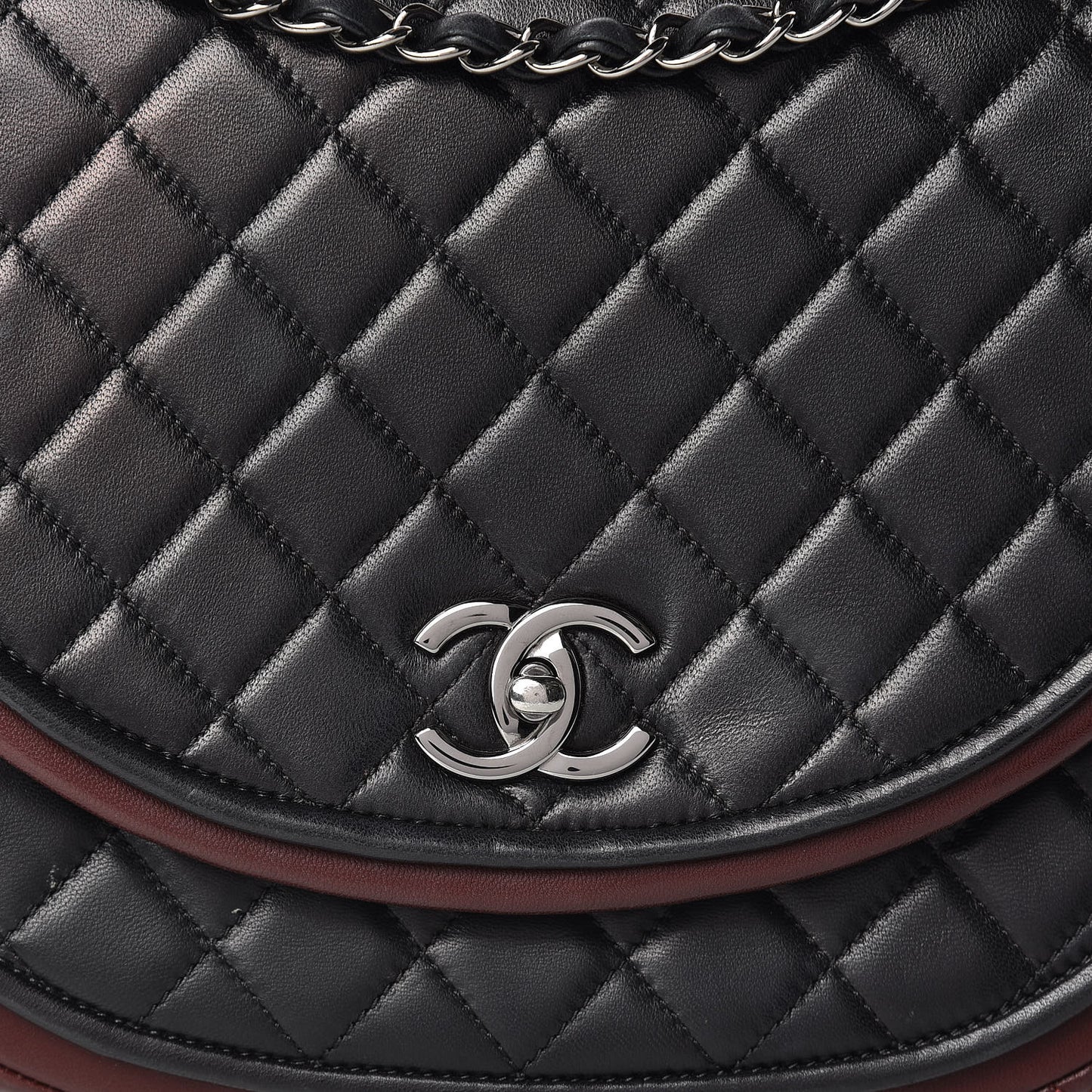 Lambskin Quilted Large Classic Twist Crescent Flap Black Burgundy