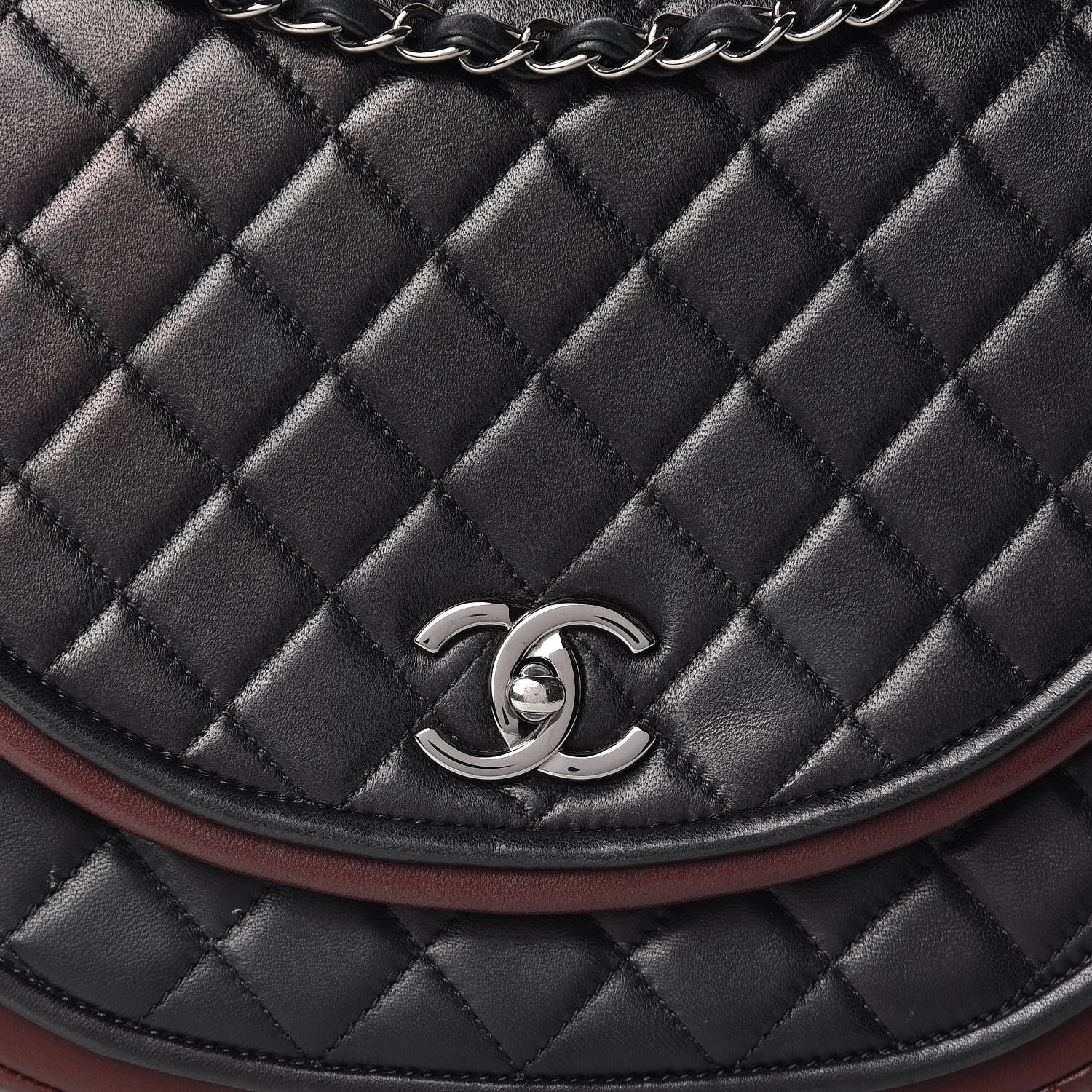 Chanel Lambskin Quilted Large Classic Twist Crescent Flap Black Burgundy 8 of 13
