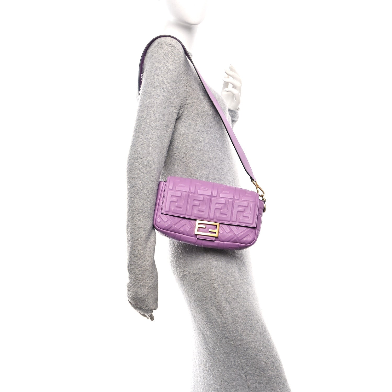 Fendi Nappa FF 1974 Embossed Baguette Agapanto 2 of 11