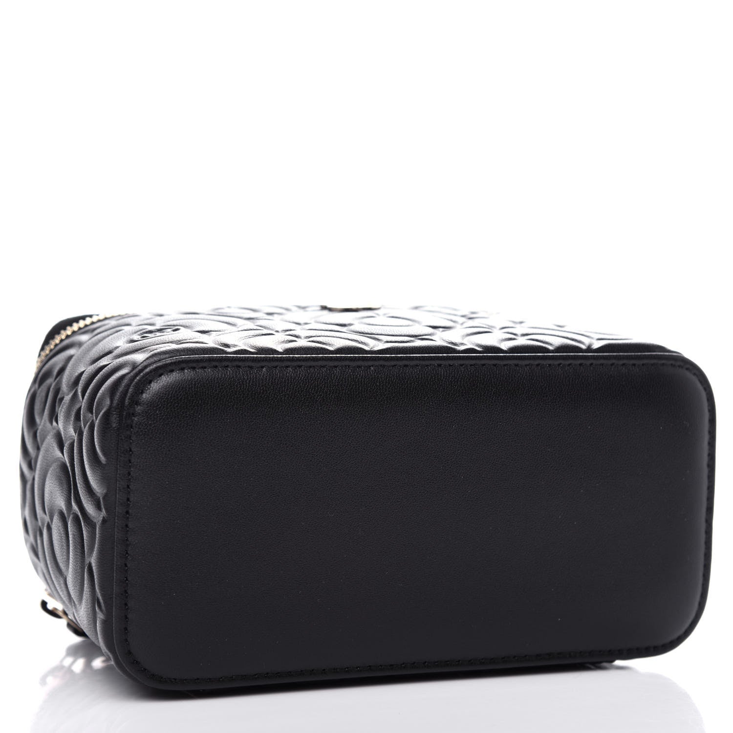 Chanel Goatskin Camellia Embossed Quilted Small Vanity Case With Chain Black 4 of 11