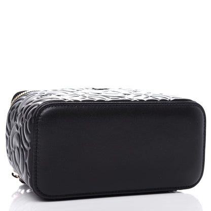 Chanel Goatskin Camellia Embossed Quilted Small Vanity Case With Chain Black 4 of 11