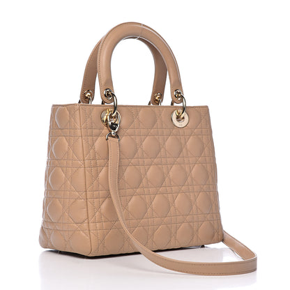 Christian Dior Lambskin Cannage Medium Lady Dior Beige 3 of 12