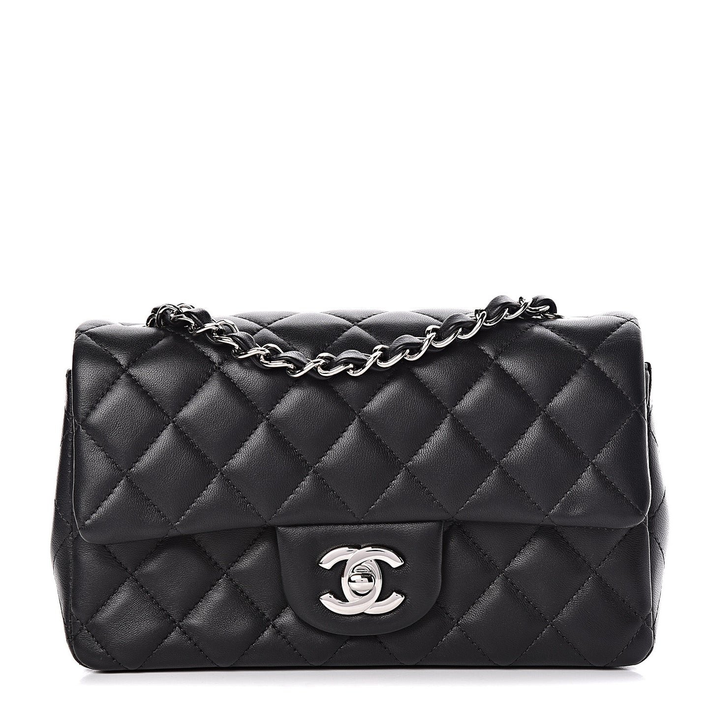 Lambskin Quilted Mini Rectangular Flap Black