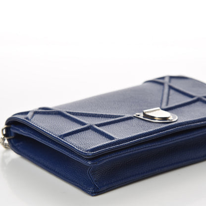 Christian Dior Grained Calfskin Diorama Wallet on Chain Pouch Blue 5 of 9