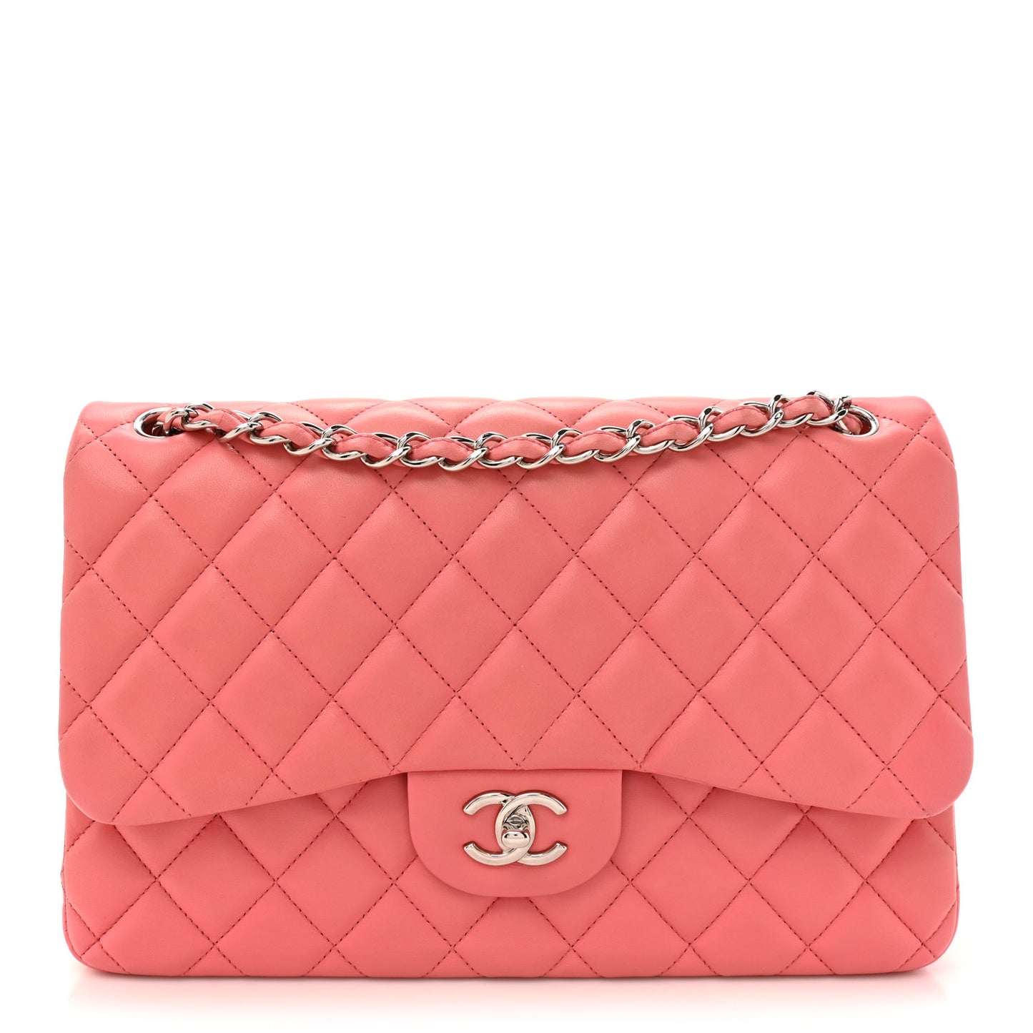 Lambskin Quilted Jumbo Double Flap Pink