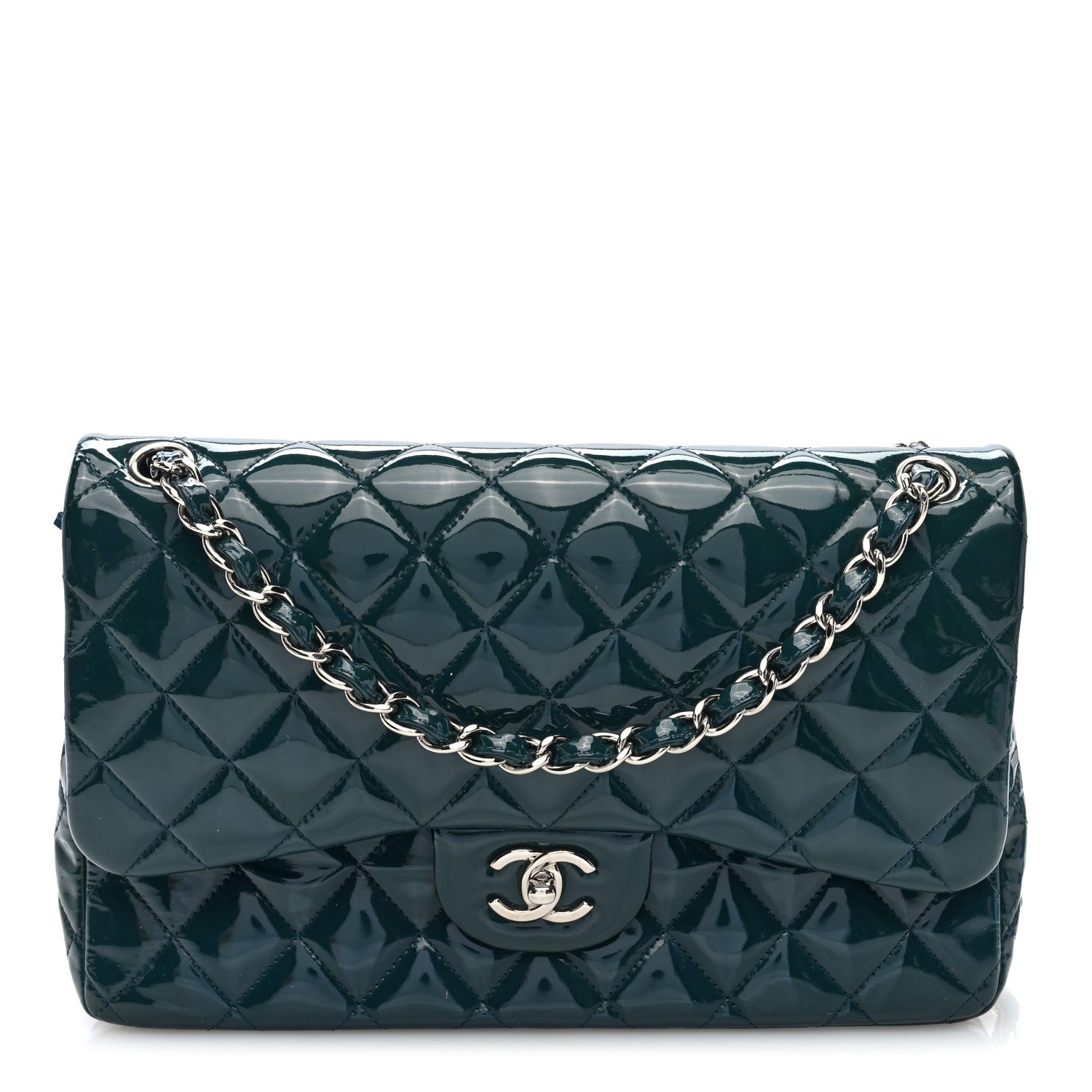 Chanel Patent Calfskin Quilted Jumbo Double Flap Turquoise 1 of 13