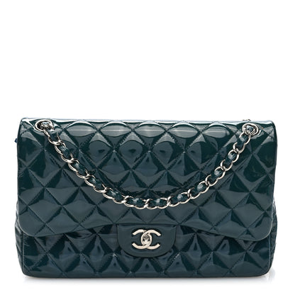 Chanel Patent Calfskin Quilted Jumbo Double Flap Turquoise 1 of 13