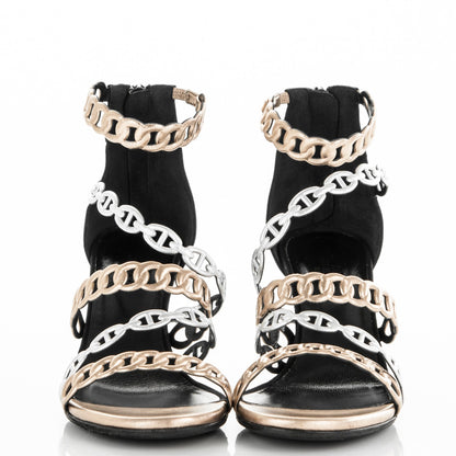 Hermes Laminated Nappa Calfskin Suede Goatskin Naiade Sandals 37.5 Argent 2 of 7