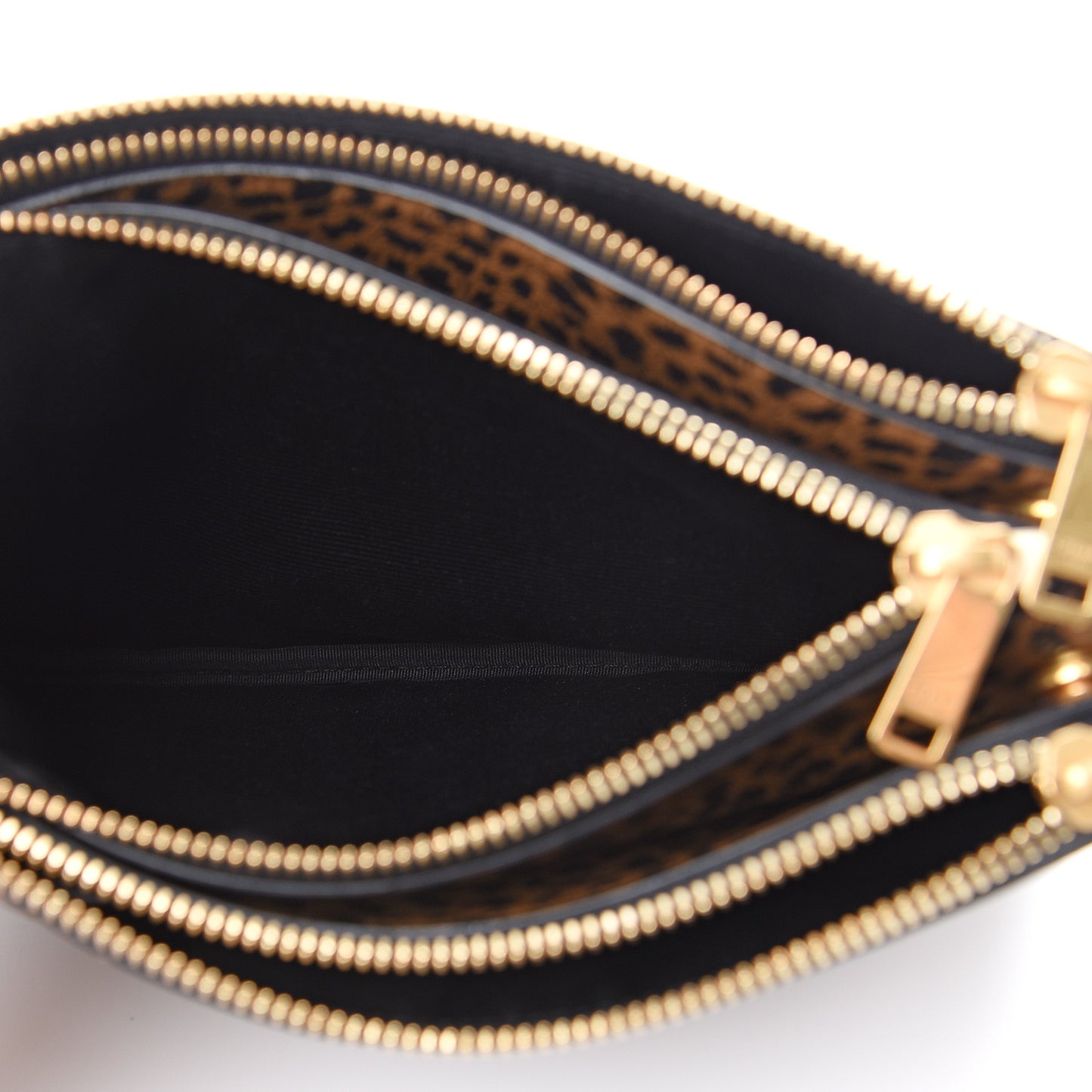 Goatskin Leopard Printed Small Trio Crossbody Bag Brown Black