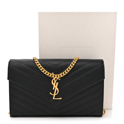 Saint Laurent Grain De Poudre Matelasse Chevron Monogram Chain Wallet Black 12 of 12