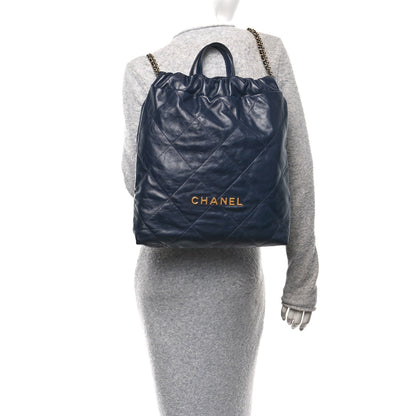 Chanel Shiny Calfskin Quilted Chanel 22 Backpack Dark Blue 2 of 10