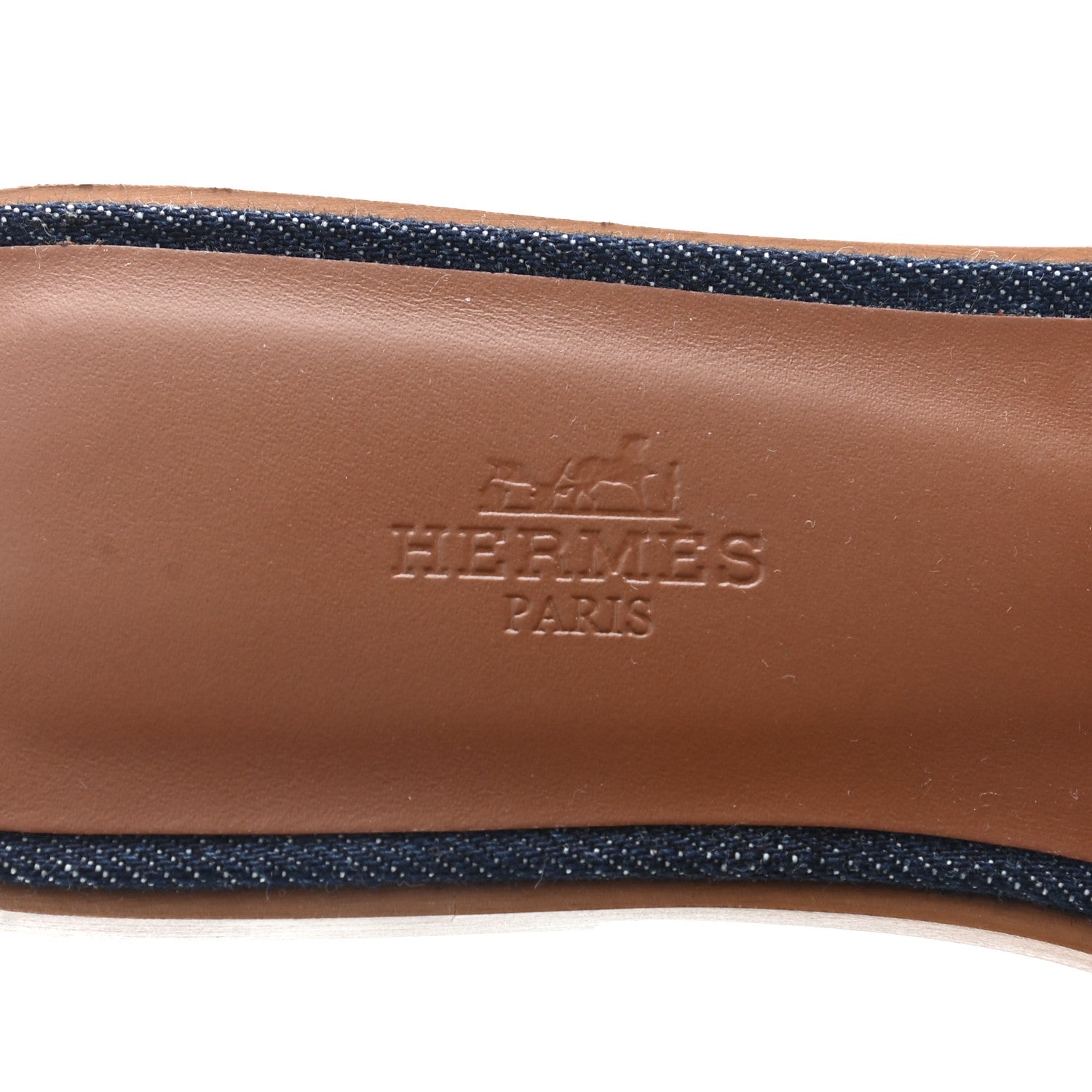 Hermes Calfskin Denim Oran Sandals 37.5 Bleu Brut Gold 6 of 10