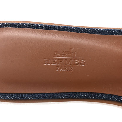 Hermes Calfskin Denim Oran Sandals 37.5 Bleu Brut Gold 6 of 10