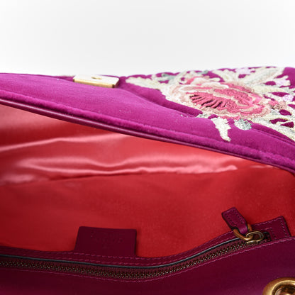 Gucci Velvet Matelasse Embroidered Small GG Marmont Shoulder Bag Fuchsia Violet Cyclamen 8 of 9