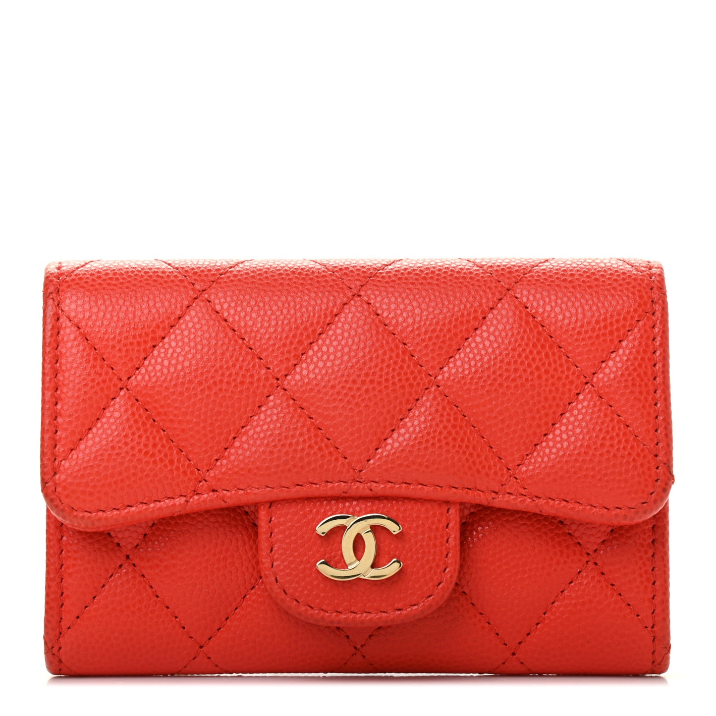 Caviar Quilted Flap Card Holder Orange
