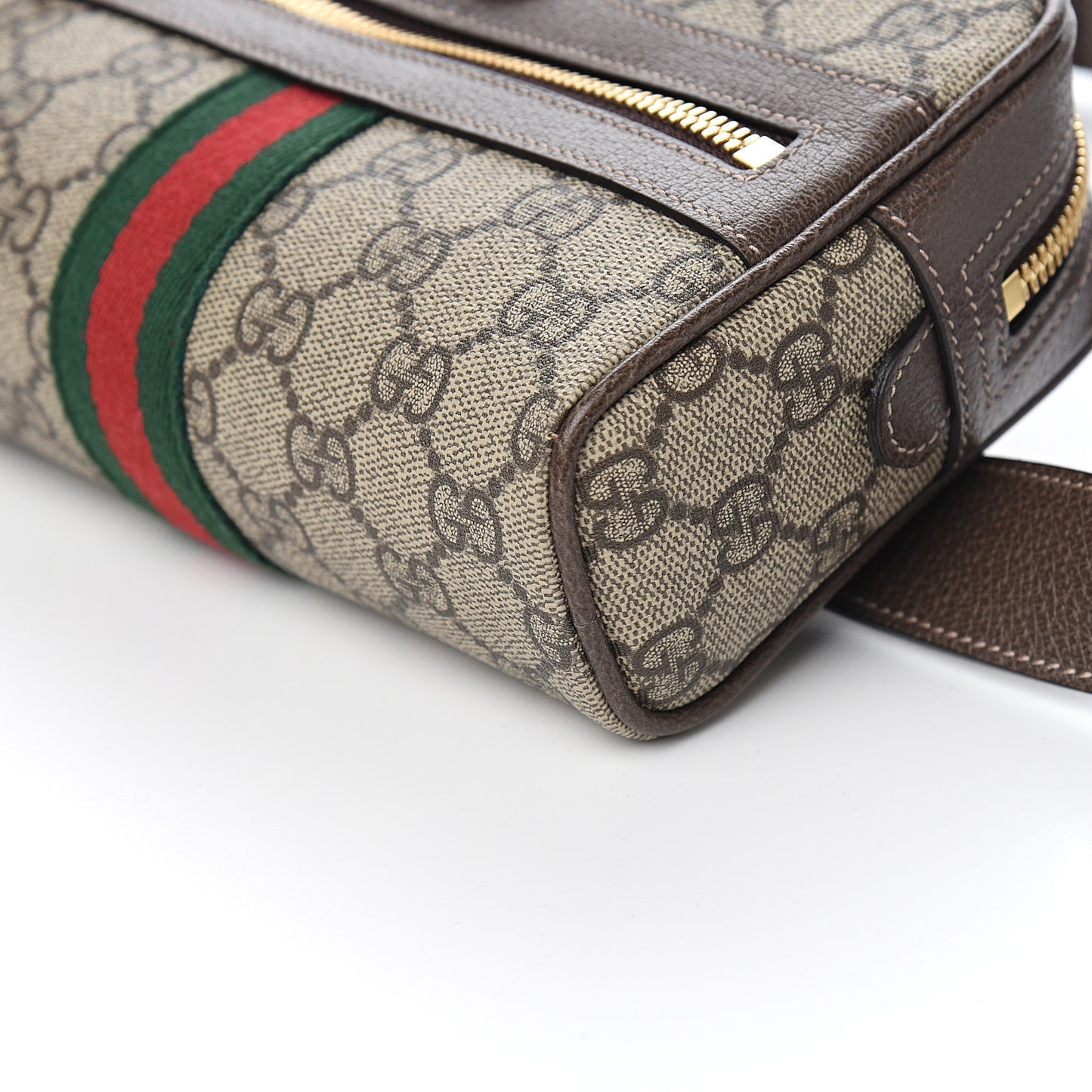 GG Supreme Monogram Web Small Ophidia Belt Bag 85 34 Dark Brown