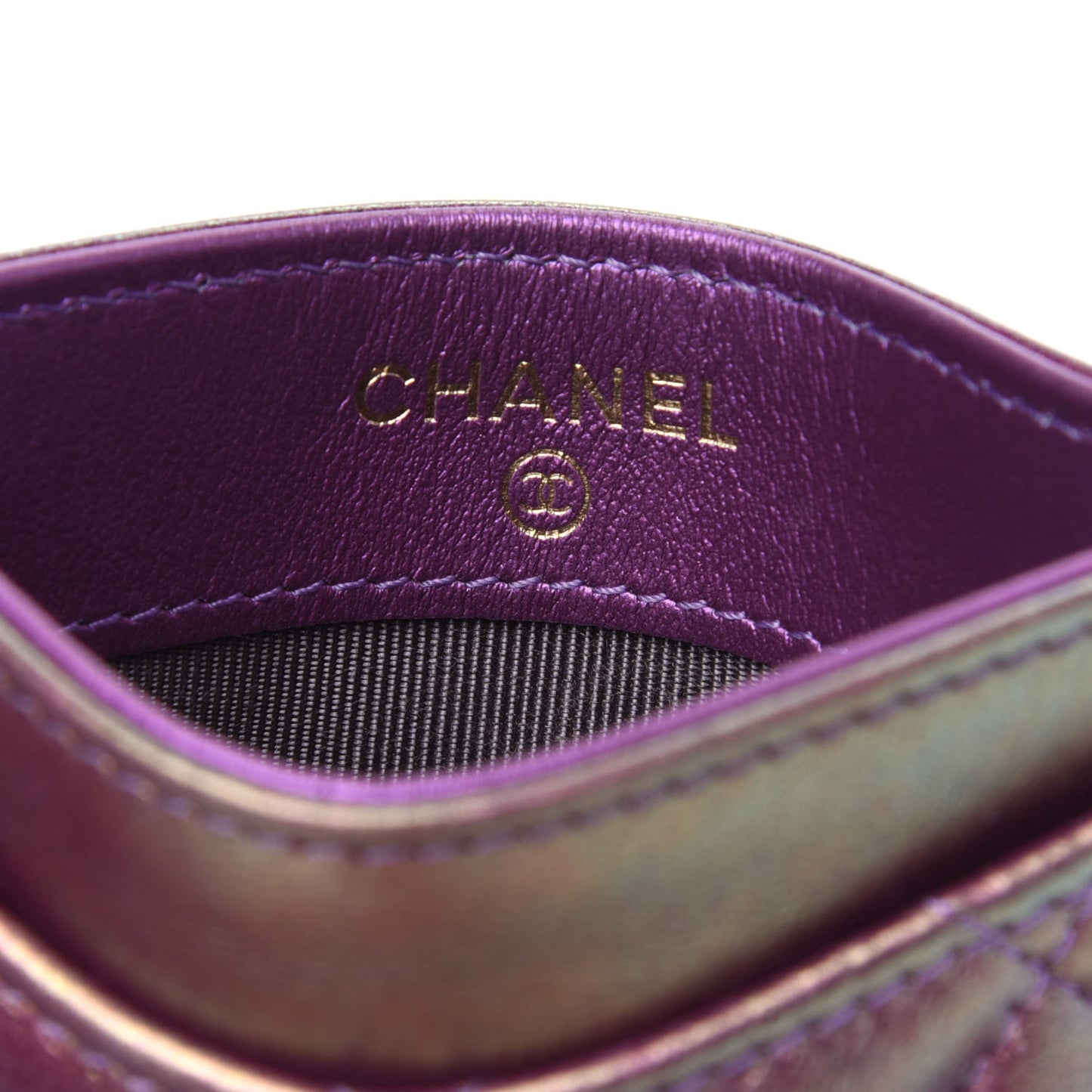 Iridescent Lambskin Quilted Card Holder Purple