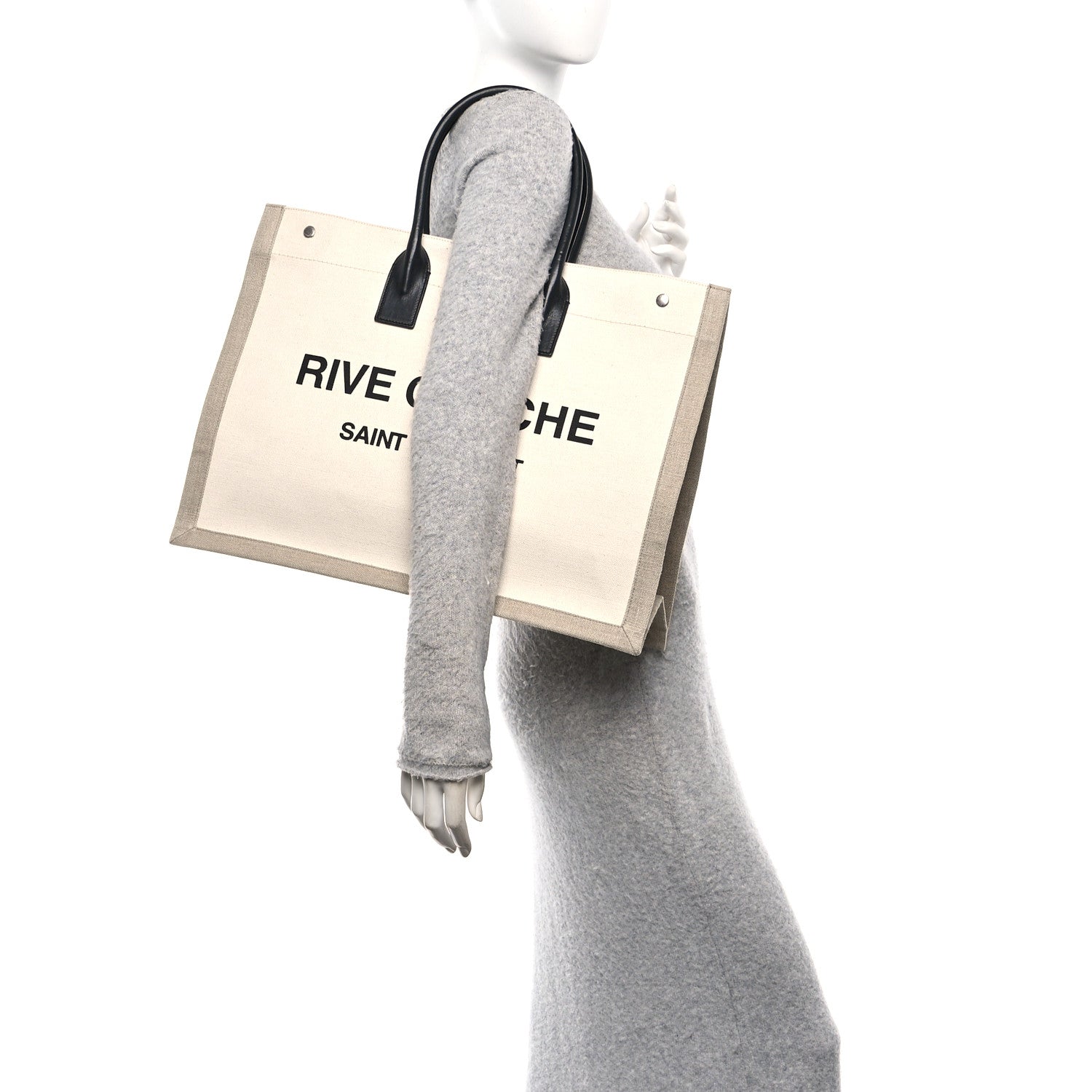 Saint Laurent Linen Calfskin Rive Gauche Tote Optic White 2 of 10