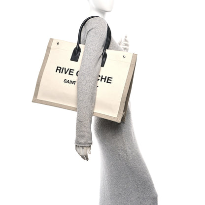 Saint Laurent Linen Calfskin Rive Gauche Tote Optic White 2 of 10