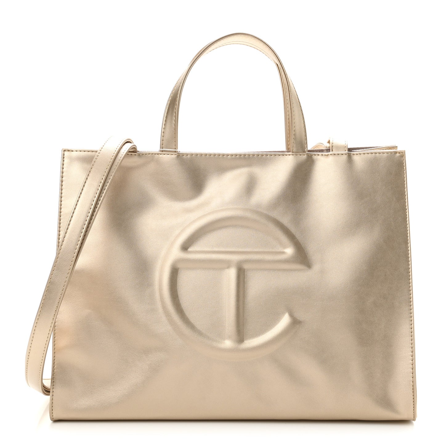 Metallic Vegan Leather Medium Shopping Bag Gold