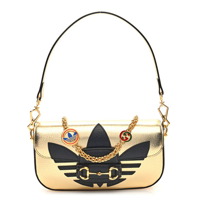 Gucci X ADIDAS Textured Dollar Calfskin Web Trefoil Horsebit 1955 Shoulder Bag King Gold Black 1 of 10