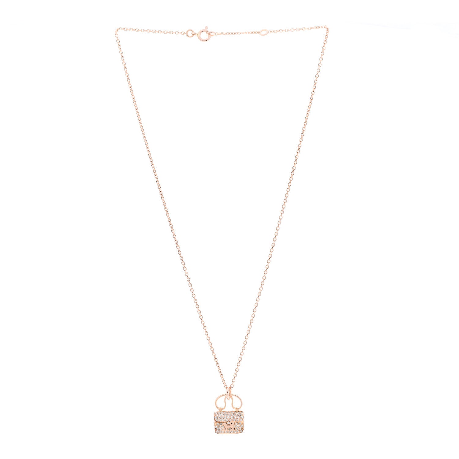 Hermes 18K Rose Gold Diamond Constance Amulette Pendant Necklace 3 of 6